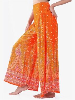 Women’s Wide Leg Orange Printed Palazzo Pants